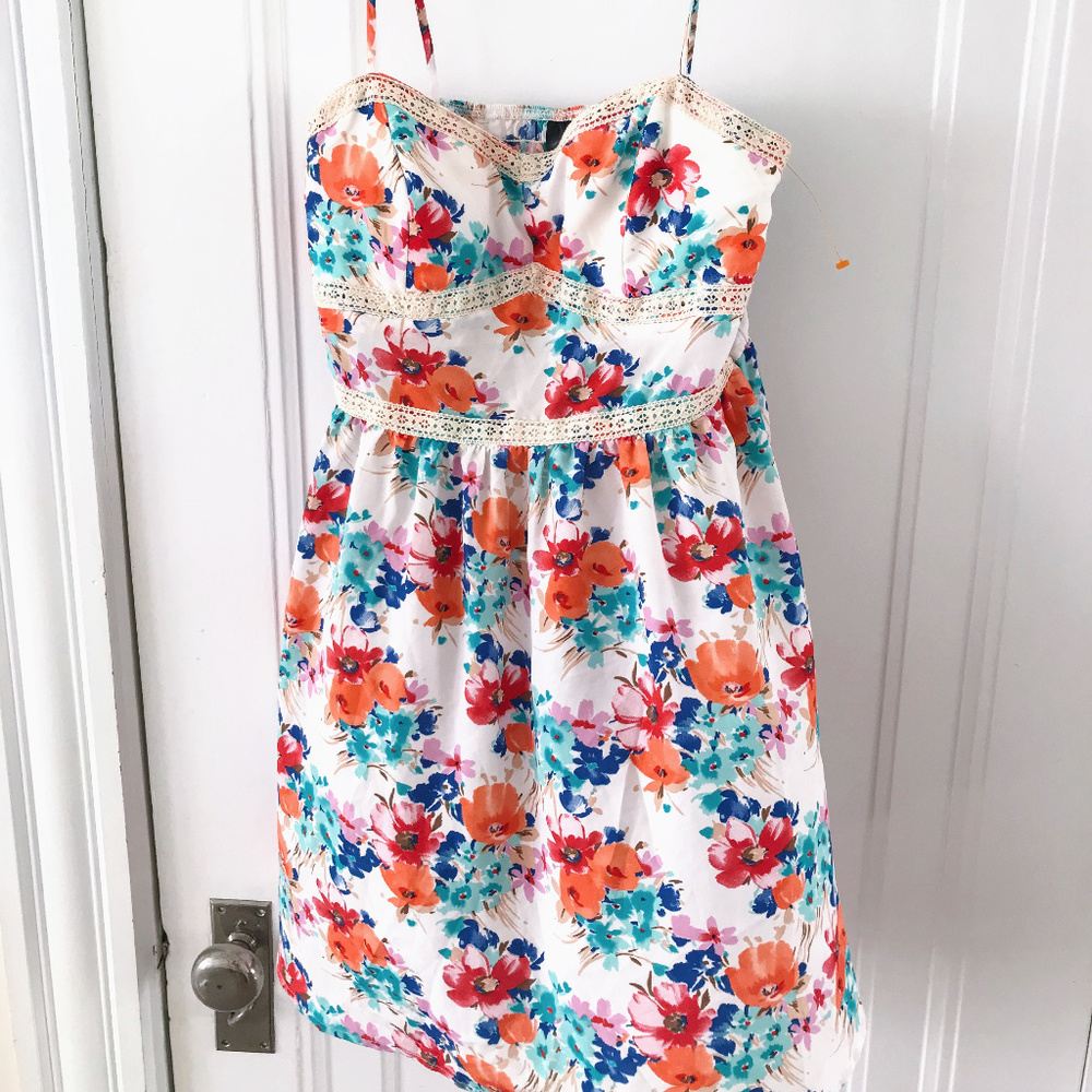 Trixxi Floral Skater Dress with Lace Trim